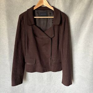 Banana Republic Women’s Brown Tweed Jacket Size 14 Front Pockets Fringe